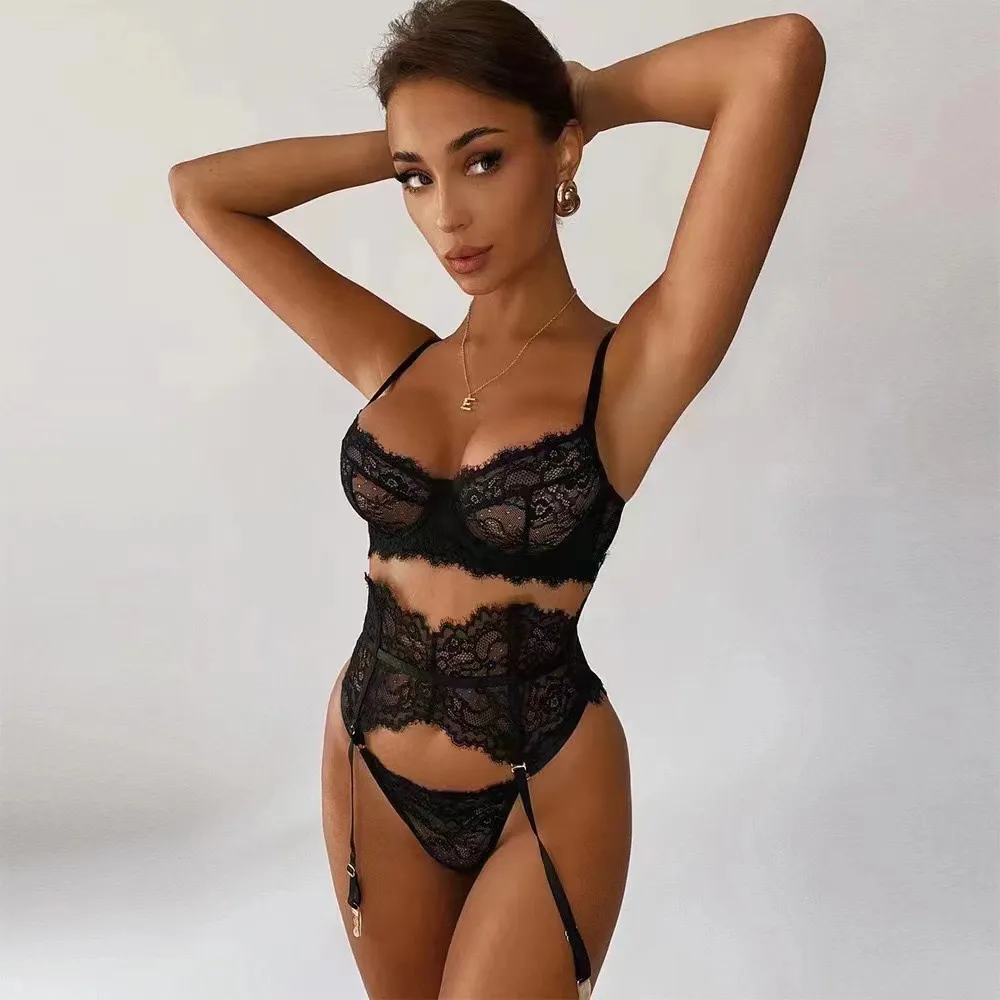 Women Sexy Solid Color Lace Lingerie