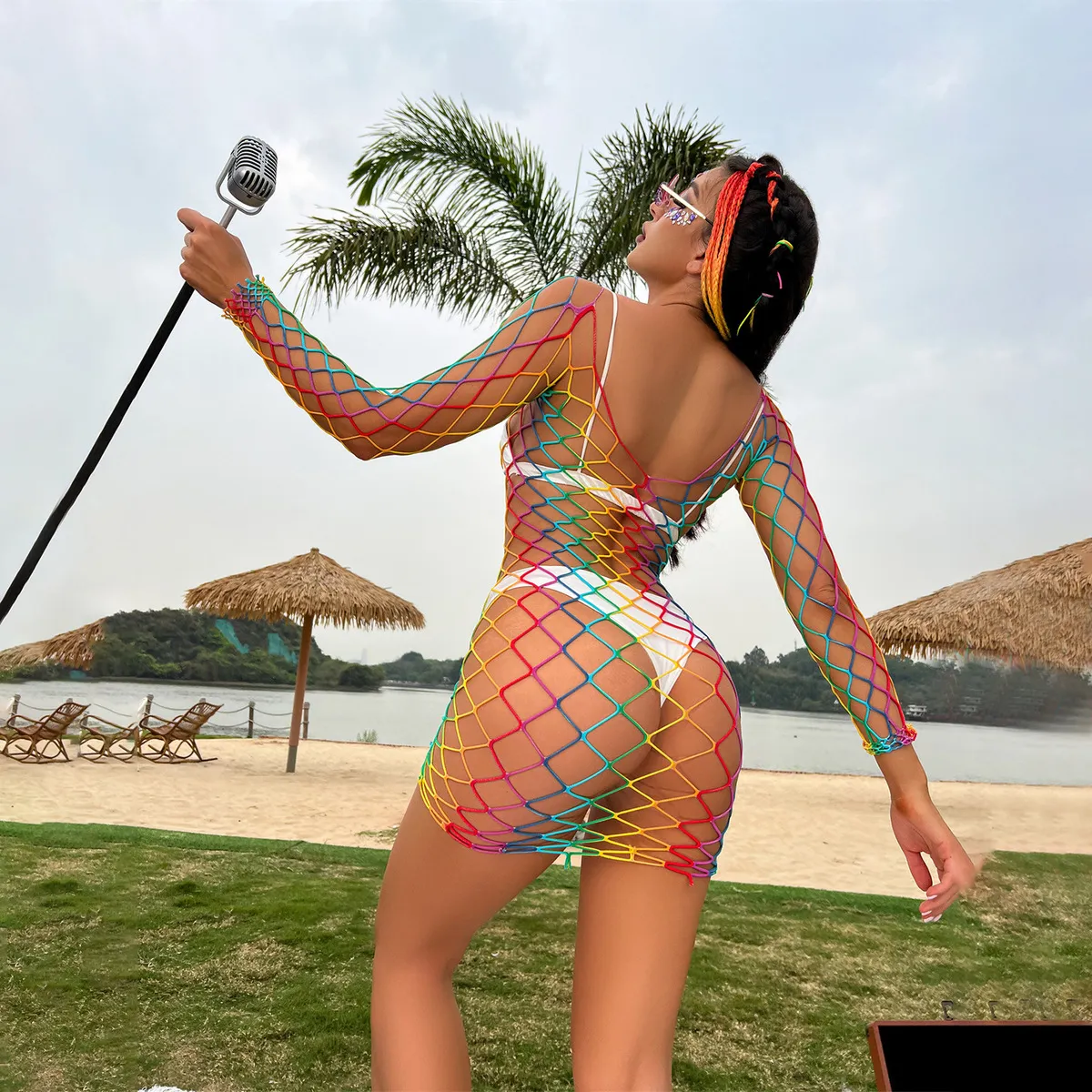 Mesh Hollow Rainbow Tight Sexy Lingerie